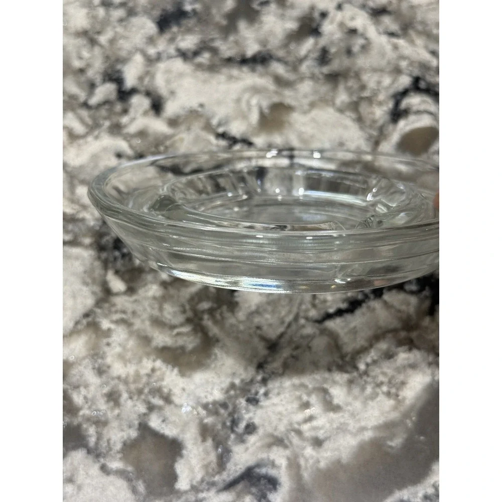Vtg Heavy Clear Glass Round Ashtray 4 Slots 5